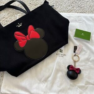 Kate Spade Black Tote with Red Bow Minnie Silhouette bag with key chain